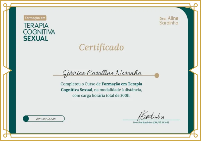 Certificado de formação em Terapia Cognitivo-Sexual
